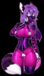 anthro big_breasts breasts claws clothed clothing female fur gas_mask genitals hair latex latex_clothing latex_skinsuit looking_at_viewer mask pink_body pink_fur purple_eyes purple_hair pussy rubber_clothing simple_background skinsuit solo tight_clothing zipper xenthyl selene_leni canid canine fox mammal 2016 alpha_channel digital_media_(artwork)