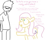 blush duo english_text equid equine female feral fluttershy_(mlp) friendship_is_magic hasbro horse human male mammal my_little_pony pony quadruped tail text the_weaver unimpressed