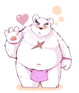 anthro asian_clothing belly blush clothing east_asian_clothing eyewear fundoshi fur glasses heart_symbol japanese_clothing kemono male navel overweight overweight_anthro overweight_male scar solo underwear white_body white_fur snow_utamaru bear mammal polar_bear ursine 2015