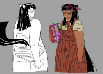 accessory alternate_species black_hair blush bodily_fluids book bra clothing dress eyewear female glasses grey_background hair hair_accessory hairclip holding_book holding_object looking_at_viewer panties purple_ears rear_view rectangular_glasses simple_background solo sweat tail underwear shockpine friendship_is_magic hasbro my_little_pony twilight_sparkle_(mlp) animal_humanoid equid equid_humanoid equine equine_humanoid horse_humanoid humanoid mammal mammal_humanoid