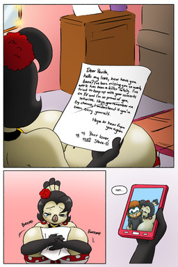 anthro beak big_breasts black_clothing black_hair black_sweater black_topwear bodily_fluids breasts brown_facial_hair brown_goatee brown_hair cabinet cellphone choker clothed clothed_anthro clothed_female clothed_male clothing ear_piercing ear_ring electronics eyewear facial_hair female fully_clothed fully_clothed_anthro fully_clothed_female fully_clothed_male glasses goatee hair huge_breasts hyper hyper_breasts jewelry kissing_cheek letter male markings mirror mole_(marking) mole_on_breast necklace phone photo piercing ring_piercing smartphone solo speech_bubble sweater tan_arms tan_mouth tears text topwear wearing_glasses joaoppereiraus shadowwalk la_pavita_pechugona sega sonic_the_hedgehog_(series) fan_character pavita_pechugona steve-o avian bird galliform phasianid turkey 2:3 absurd_res colored comic digital_media_(artwork) english_text hi_res