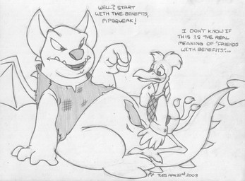 animal_genitalia animal_penis anthro beak bottomless bully cloaca cloacal_penis clothed clothing dialogue duo erection feathers genitals gesture hand_gesture larger_male male male/male nervous overweight penis pointing pointing_at_penis pointing_down shirt simple_background size_difference smaller_male spade_tail straddling tail tail_feathers text topwear vertical_cloaca vest mizzyam mythology neopets avian bird dragon lenny_(neopets) mythological_creature mythological_scalie neopet_(species) scalie skeith absurd_res english_text graphite_(artwork) greyscale hi_res monochrome traditional_media_(artwork)