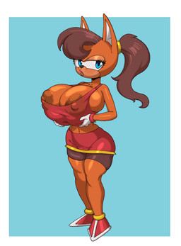 anthro big_breasts blush blush_lines bottomwear breast_squeeze breasts brown_hair clothed clothed_female clothing curvy_figure female fully_clothed fully_clothed_female hair hourglass_figure huge_breasts ponytail shorts simple_background solo spandex spandex_shorts spats squeezing tight_bottomwear tight_clothing tight_shorts megahand megahand6 sega sonic_the_hedgehog_(series) sonic_x-treme tiara_boobowski domestic_cat felid feline felis mammal manx absurd_res hi_res