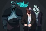 abstract_background anthro beard black_clothing black_eyebrows black_jacket black_nose black_topwear blue_body blue_fur blue_hair blue_speech_bubble bottomwear brown_beard brown_body brown_facial_hair brown_fur clothed clothed_anthro clothed_male clothing dialogue eyebrows facial_hair fur green_eyes grey_clothing grey_shirt grey_topwear group hair jacket jewelry male male_anthro multicolored_body multicolored_fur multicolored_hair necklace pants shirt tan_body tan_fur text topwear trio two_tone_hair melaisen alvin_(melaisen) bau_(melaisen) bernard_(melaisen) akita american_akita bear canid canine canis domestic_dog felid giant_panda mammal pantherine spitz 2021 absurd_res artist_name digital_drawing_(artwork) digital_media_(artwork) english_text hi_res portrait three-quarter_portrait