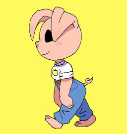 anthro barefoot belt black_eyes bottomwear bouncing_breasts bouncing_ears bouncing_tail breasts clothing denim denim_bottomwear denim_clothing feet female jeans lanyard pants pink_body pink_skin simple_background solo tail tail_motion thick_thighs walk_cycle yellow_background lilmoonie oinky_(lilmoonie) domestic_pig mammal suid suine sus_(pig) 2026 animated
