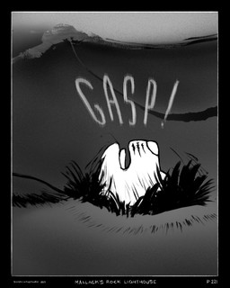 ambiguous_gender black_border border gasp gasping_for_air markings solo sound_effects splash water wave whisker_markings sharkinthepark 2025 4:5 absurd_res comic greyscale hi_res monochrome