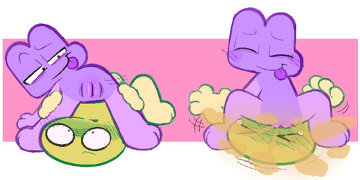 ambiguous_gender duo fart fart_fetish farting_on_face female genitals green_body purple_body smile tongue tongue_out vulva clockstops3am conditional_dnp battle_for_dream_island object_shows four_(bfb) two_(bfdi) algebralian hi_res