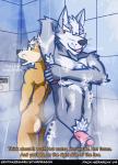 anthro armpit_hair balls bathroom body_hair butt communal_shower dialogue duo genitals humanoid_genitalia humanoid_penis male male/male penis shower whiskers ventkazemaru nintendo pack_hierarchy star_fox fox_mccloud wolf_o'donnell canid canine canis fox mammal wolf hi_res slideshow