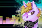 1_horn abstract_background black_headphones blonde_hair brown_eyes electronics eyebrows feral fur grin hair headphones headphones_around_neck horn male mane outline purple_body purple_fur short_hair smile solo white_outline y2k_(graphic_design) graystripe64 hasbro my_little_pony mythology fan_character equid equine mammal mythological_creature mythological_equine unicorn 2013 absurd_res digital_media_(artwork) digital_painting_(artwork) hi_res shaded