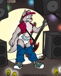 anthro bottomwear bottomwear_down clean_diaper clothed clothing cropped_jacket denim denim_bottomwear denim_clothing detailed_background diaper embarrassed footwear frown fur grey_body grey_fur guitar guitar_pick hat headgear headwear holding_guitar holding_musical_instrument holding_object jacket jeans jeans_down male musical_instrument pants pants_down partially_clothed plucked_string_instrument shoes solo speaker spotlight stage stage_lights standing string_instrument topwear wardrobe_malfunction wearing_diaper kelvinthelion canid canine canis mammal wolf 2009