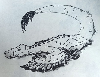 claws exhausted feathers feral fluffy half-closed_eyes looking_at_viewer lying lying_on_ground narrowed_eyes on_ground scales simple_background solo tail tail_tuft toe_claws tuft winged_arms wings jaxfera dinosaur dromaeosaurid prehistoric_species reptile saurischian scalie theropod velociraptor absurd_res hatching_(art) hi_res line_art shaded traditional_media_(artwork)