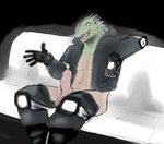 anthro balls clothed clothing erection for_a_head genitals humanoid_genitalia humanoid_penis male muscular muscular_male open_mouth penis solo teeth powrshield dorohedoro kaiman_(dorohedoro) animal_head animal_humanoid humanoid lizard mammal reptile scalie absurd_res hi_res