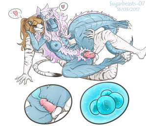 anthro anthro_on_anthro anthro_penetrated anthro_penetrating anthro_penetrating_anthro anthrofied black_body black_fur blue_body breasts brown_eyes brown_hair claws duo fangs female female_penetrated fluffy fluffy_tail fur genitals hair heart_symbol horn imminent_impregnation internal interspecies male male/female male_penetrating male_penetrating_female multicolored_hair multiple_ova nipples open_mouth open_smile ovum penetration penile penile_penetration penis penis_in_vagina purple_eyes sex simple_background smile sperm_cell tail teeth two_tone_hair uterus vaginal vaginal_penetration vein veiny_penis vulva white_background white_body white_fur vipery-07 fluffy_(vipery-07) fluffzilla_(vipery-07) felid feline kaiju mammal pantherine scalie tiger