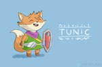 anthro chibi clothing fur male melee_weapon orange_body orange_fur shield shirt smile solo sword text topwear tunic weapon rriesgo tunic_(video_game) ruin_seeker canid canine fox mammal character_cipher constructed_script trunic_text