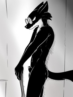 animal_genitalia anthro axe black_body black_fur black_nose black_sheath butt claws eyewear eyewear_only fur genitals glasses glasses_only holding_axe holding_object inside long_tail male multicolored_body multicolored_fur nude penis penis_tip pose sheath solo standing tail two_tone_body two_tone_fur wearing_glasses white_body white_fur illegaleel jack_salem gulonine mammal marten mustelid musteline sable_(marten) 2022 3:4 black_and_white hi_res monochrome