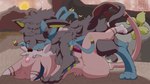 bodily_fluids cum cum_in_ass cum_inside duo feral genital_fluids kissing male male/male ribbons rock sky tail tail_hug anonymous_artist nintendo pokemon fan_character iggy_(vanzard) sanas eeveelution espeon generation_2_pokemon generation_4_pokemon generation_6_pokemon hybrid luxray pokemon_(species) sylveon 16:9 4k absurd_res hi_res widescreen