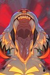 anthro black_body black_fur bodily_fluids bookermeister charr famir_(artist) fangs felid fur guild_wars hi_res horn male mammal mouth_shot open_mouth solo teeth vore white_body white_fur