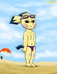 anthro beach bulge clothing male purple_clothing purple_underwear solo standing underwear unimpressed usury40 nintendo pokemon generation_2_pokemon pichu pokemon_(species) absurd_res hi_res