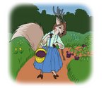 anthro basket berry clothing container dress female flower food fruit hooves jumper plant solo spots dahbastard eukayoticprokaryote canid canine deer fox hybrid mammal digital_media_(artwork) flat_colors hi_res