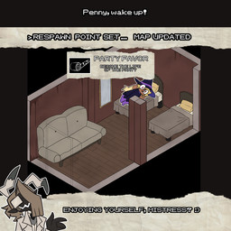 achievement_unlocked anthro bed clothing duo eyewear female furniture glasses hat haunted_house headgear headwear holidays lying on_bed on_side text waking_up wearing_glasses witch_costume witch_hat corruptedcryptid halloween nintendo pokemon hint_(corruptedcryptid) penny_(corruptedcryptid) generation_4_pokemon generation_7_pokemon lopunny mimikyu pokemon_(species) 1:1 animated animated_webp english_text hi_res trans_(lore) trans_woman_(lore)