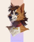 anthro male smile solo marie_merkh scott_(corgipudding) canid canine canis domestic_dog herding_dog mammal pastoral_dog welsh_corgi absurd_res bust_portrait hi_res portrait