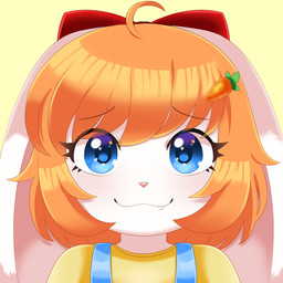 accessory ahoge anthro bangs blue_eyes bow_ribbon clothing cute_fangs eyelashes fangs female fur hair hair_accessory hair_bow hair_ribbon hairclip orange_hair pink_nose red_bow red_hair_bow ribbons shirt smile smiling_at_viewer solo teeth topwear white_body white_fur yellow_clothing yellow_shirt yellow_topwear kipaki vtuber lagomorph leporid mammal rabbit 1:1 absurd_res hi_res icon