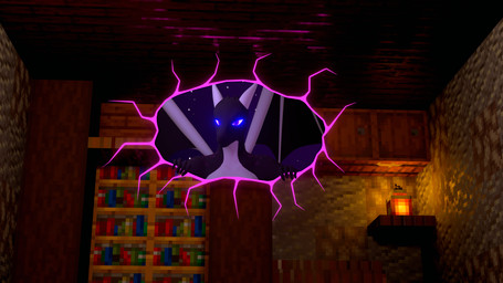 5_fingers anthro barrel black_body black_scales bookshelf female fingers furniture glowing glowing_eyes horn inside lamp lantern looking_at_viewer membrane_(anatomy) multicolored_body portal scales sky solo star starry_sky wings xionxiii microsoft minecraft mojang mythology xbox_game_studios jean_(minecraft) dragon ender_dragon mythological_creature mythological_scalie scalie 16:9 3d_(artwork) 4k absurd_res digital_media_(artwork) hi_res widescreen