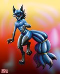 4_tails anthro big_tail black_body black_fur blue_body blue_eyes blue_fur claws es eyewear feet fur glasses gold_rings hair looking_at_viewer male multi_tail simple_background solo tail toe_claws keisatsuyo fgvfire canid canine fox mammal digital_media_(artwork) hi_res