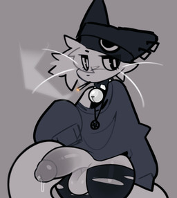 anthro balls beanie bell bell_collar big_balls big_penis black_beanie black_clothing black_eyes black_hat black_headwear black_legwear black_thigh_highs bodily_fluids bottomless bottomless_anthro bottomless_male cigarette cigarette_in_mouth clothed clothing collar dripping eyelashes genital_fluids genitals grey_background hat headgear headwear humanoid_genitalia humanoid_penis leaking_penis leaking_precum legwear longsleeve looking_aside male no_underwear object_in_mouth occult_symbol pantsless partially_clothed penis pentagram piercing precum precum_drip pupils shoulderless_sweater simple_background sleeves_past_wrists smoking smoking_cigarette solo spiked_collar spikes sweater symbol thick_thighs thigh_highs topwear torn_clothing torn_thigh_highs whiskers purrmaxxing glue_(purrmaxxing) domestic_cat felid feline felis mammal under_shirt 2025 hi_res