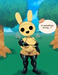 anthro armwear bikini black_clothing black_topwear blush bottomwear breasts clothed clothing elbow_gloves empty_eyes female gloves handwear legwear looking_at_viewer open_mouth potbelly solo swimwear text thigh_highs topwear two-piece_swimsuit under_boob somescrub animal_crossing nintendo coco_(animal_crossing) gyroid lagomorph leporid mammal rabbit featureless_(disambiguation) 2021 hi_res unavailable_at_source