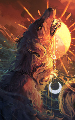 ambiguous_gender bodily_fluids drooling feral moon saliva smoke solo sun teeth tongue tongue_out yellow_eyes miieryu canid canine canis domestic_dog mammal digital_drawing_(artwork) digital_media_(artwork) hi_res