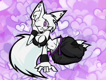 anthro arm_tuft athletic athletic_anthro athletic_female belt big_breasts big_ears black_bottomwear black_clothing black_pants bottomwear breasts cheek_tuft choker cleavage clothed clothing ear_piercing facial_piercing facial_tuft female fluffy fluffy_tail fur hand_on_cheek heart_symbol inner_ear_fluff jewelry lip_piercing looking_at_viewer low-riding lying midriff navel necklace on_side one_eye_closed open_mouth open_smile oversized_bottomwear oversized_clothing oversized_pants panties pants piercing purple_clothing purple_eyes sagging_pants shoulder_tuft slim small_waist smile solo tail tuft underwear white_body white_clothing white_fur white_panties white_underwear wink wristband zipper cackling_pumpkins wave_the_fennec_fox canid canine fennec_fox fox mammal true_fox 2025 digital_drawing_(artwork) digital_media_(artwork) hi_res