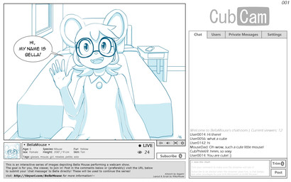 anthro bed bedroom biped buckteeth cam_show camera_view camgirl cellphone chair chat chat_box clothed clothing dress electronics eyewear female flat_chested furniture gesture glasses livestream looking_at_viewer office_chair phone recording sitting smartphone solo teeth text waving young young_anthro aogami cubcam bella_mouse house_mouse mammal mouse murid murine rodent 16:10 2017 absurd_res blue_and_white digital_media_(artwork) english_text hi_res monochrome url widescreen