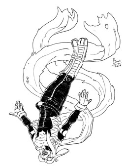 ambiguous_gender anthro boots clothing dive eyewear falling footwear goggles jacket jumpsuit mask scarf shoes smile solo superhero superhero_costume topwear upside_down boo3 spex_(boo3) lagomorph leporid mammal rabbit monochrome nonbinary_(lore)