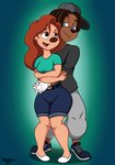 anthro canon_x_oc clothed clothing dreadlocks duo female fully_clothed hair hat headgear headwear hug hugging_another hugging_from_behind male male/female markings mole_(marking) mole_under_eye red_hair mrbooblover disney goof_troop fan_character lucas_(tanna21) roxanne_rover canid canine mammal hi_res