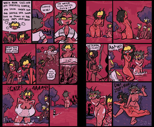 anthro being_watched breasts butt butt_slap clothing corporal_punishment dialogue dragged dragged_away female group hell horn humiliation lake laughing_at looking_at_another nipples nude nude_female on_lap prank public public_humiliation public_nudity punishment red_body reddened_butt slap spank_marks spanked_butt spanking surprised swimming swimwear text trio yellow_sclera samrockwell420 hellaverse helluva_boss lin_(helluva_boss) millie_(helluva_boss) sallie_may_(helluva_boss) demon demon_humanoid humanoid imp comic english_text daughter_(lore) mother_(lore) mother_and_child_(lore) mother_and_daughter_(lore) parent_(lore) parent_and_child_(lore) parent_and_daughter_(lore) sibling_(lore) sister_(lore) sisters_(lore) trans_(lore) trans_woman_(lore)