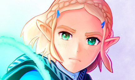 5_fingers blonde_eyebrows blonde_hair blue_cape blue_clothing blue_hair_accessory blue_shirt blue_topwear braided_hair button_(fastener) cape clothed clothed_female clothed_humanoid clothing eyebrows eyelashes female female_humanoid fingers green_eyes green_pupils hair humanoid_pointy_ears light logo looking_at_viewer magic medium_hair mouth_closed not_furry pointy_ears princess pupils royalty shirt simple_background solo topwear white_background yves_barthez nintendo tears_of_the_kingdom the_legend_of_zelda princess_zelda humanoid hylian 2020 adobe_photoshop_(artwork) artist_logo bust_portrait colored digital_drawing_(artwork) digital_media_(artwork) english_description lighting portrait shaded