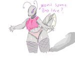 antennae_(anatomy) anthro clothing crop_top female fishnet_clothing panties pink_clothing pink_topwear shirt solo topwear underwear discodemon arthropod beetle elateroid firefly insect hi_res