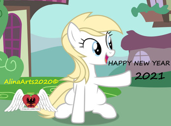 blonde_hair blue_eyes building cutie_mark female feral gesture grass hair hand_gesture happy holidays house looking_aside mountain path plant pointing shrub sitting sky smile solo tail town tree vector white_body window wings yellow_tail alinaarts_(artist) friendship_is_magic hasbro my_little_pony mythology new_year alina_engel_(oc) fan_character equid equine horse mammal mythological_creature mythological_equine pegasus pony absurd_res hi_res herm_(lore)