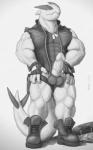 animal_genitalia anthro anthrofied balls bodily_fluids boots clothed clothing clothing_on_floor dog_tags erection fingerless_gloves footwear genital_fluids genitals gloves gun handwear knot leather male military muscular muscular_anthro muscular_male partially_clothed precum ranged_weapon sheath shoes solo standing tail thigh_holster weapon tjloog nintendo pokemon dexter_(drivergamer127) generation_2_pokemon legendary_pokemon lugia pokemon_(species) 2017 5:8 absurd_res greyscale hi_res monochrome sketch