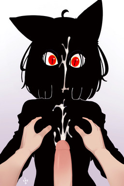 angry anthro black_body bodily_fluids breast_grab breast_play breasts cross-eyed cum cum_between_breasts cum_on_chest cum_on_chin cum_on_face duo female genital_fluids glaring grope hand_on_breast male male/female penile penis_between_breasts pupils red_eyes sex shadow silhouette silhouetted_body slim slit_pupils small_breasts small_waist solo startled surprised titfuck wide_eyed catlad creech_(catlad) demon felid feline humanoid mammal hi_res