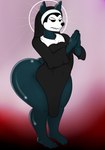 anthro black_body black_fur clothed clothing dot_eyes facial_tuft femboy fur half-closed_eyes huge_hips male narrowed_eyes nun nun_habit nun_outfit religious_clothing seductive sharp_teeth simple_background simple_eyes solo teeth thick_thighs toony tuft wide_hips maxhe wolf_(parasitedeath) canid canine canis mammal wolf 2023 hi_res