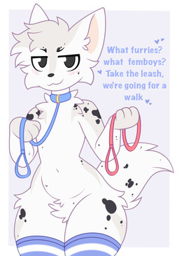 anthro bdsm black_body black_eyebrows black_eyes black_fur black_markings black_nose black_spots blue_clothing blue_collar blue_leash blue_legwear blue_text blush blush_lines border cat_smile cheek_tuft closed_smile clothing collar crotch_tuft eyebrows facial_tuft femboy fur hair heart_symbol holding_leash holding_object leash leashed_collar legwear looking_at_viewer male markings mouth_closed narrowed_eyes navel neck_tuft pattern_clothing pattern_legwear pattern_thigh_highs petplay pink_leash question roleplay simple_background smile smug smug_face smug_grin solo spots spotted_markings standing striped_clothing striped_legwear striped_thigh_highs stripes tail text thigh_highs tuft white_body white_border white_fur ohalphabetboyy domestic_cat felid feline felis mammal 2026 english_text hi_res