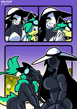anthro bell bell_collar big_breasts black_body black_bodysuit black_clothing black_fur black_latex black_skinsuit bodysuit breasts chloroform clothing collar drone dronification duo eyewear eyewear_on_head female fur gas_mask goggles goggles_on_head green_body green_fur green_hair hair hat headgear headwear latex latex_bodysuit latex_clothing latex_skinsuit male mask multicolored_body multicolored_fur purple_eyes skinsuit sun_hat text tight_clothing wearing_hat wearing_mask white_body yellow_body yellow_eyes yellow_fur rem_phase nova_(rem_phase) zeneon_(floof_boii) human mammal novabeast 2025 comic digital_media_(artwork) hi_res