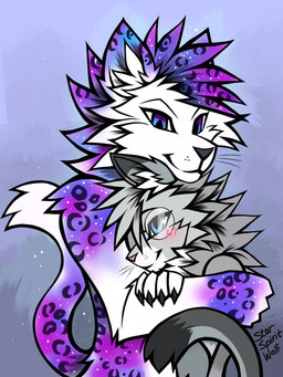 anthro black_nose blue_eyes blush chin_on_head claws cuddling dipstick_ears dipstick_tail duo ear_markings eyewear femboy fur glasses grey_body hair hug hugging_another leopard_spots looking_at_another looking_at_partner male male/male markings multicolored_ears nude nude_anthro nude_male pink_nose simple_background size_difference smile spots spotted_markings star_pattern tail tail_markings tuft starspiritwolf astra_(astra_the_kitty) nixuelle domestic_cat egyptian_mau felid feline felis hybrid mammal pantherine snow_leopard 2025 3:4 absurd_res digital_media_(artwork) hi_res