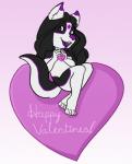 4_toes anthro black_body black_fur black_hair chibi claws feet femboy fur hair heart_symbol holidays long_hair male nude paws purple_body purple_eyes purple_fur purple_nose purple_tongue simple_background solo toes tongue white_body white_fur ethriol valentine's_day canid canine canis domestic_dog husky mammal nordic_sled_dog spitz