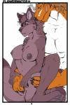 2018 amber_(sprrigs-) anthro breasts canid canine canis duo ethiopian_wolf female fingering fingering_partner flowerwater genitals licking licking_lips male male/female mammal nipples paws pussy self_lick sex simple_background sprrigs tongue tongue_out vaginal vaginal_fingering white_background wolf
