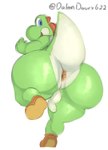 anthro anus anus_focus balls big_butt blue_eyes brown_clothing brown_footwear brown_shoes butt clothing dalemdaury622 dinosaur extinct footwear footwear_only genitals green_body green_scales green_yoshi hi_res looking_at_viewer looking_back male mario_bros mostly_nude multicolored_body nintendo penis prehistoric_species raised_tail reptile scales scalie shoes small_balls small_penis solo tail tail_anus thick_thighs two_tone_body watermark yoshi yoshi_(character)