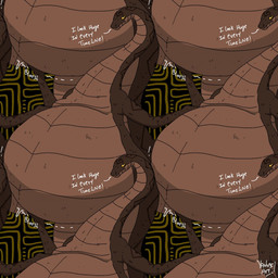 apode belly big_belly brown_arms brown_belly brown_body huge_belly legless looking_at_viewer male overweight rumbling_stomach serpentine solo talking_to_viewer text yellow_eyes yauhasart mboi_(yauhasart) draconcopode naga reptile scalie snake 1:1 2026 english_text hi_res