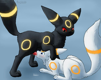 4_toes all_fours ambiguous_gender animal_genitalia animal_penis bioluminescence black_body black_fur blue_eyes bodily_fluids canine_genitalia canine_penis cum cum_drip cum_in_mouth cum_inside cum_on_face cum_on_ground cum_overflow cum_string digitigrade dripping duo erection feet fellatio feral feral_on_feral fur genital_fluids genitals glowing leaking_cum male male/ambiguous nude oral oral_penetration paws penetration penile penis red_eyes servicing_from_below sex simple_background toes white_body white_fur trigaroo nintendo pokemon fan_character trig eeveelution generation_2_pokemon pokemon_(species) umbreon digital_media_(artwork) shaded